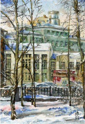 «Первомайский сквер зимой»<br/>2012 г, 40х30, бумага, акварель. 