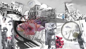 «Звуки города» серия №3<br/> 2012, 42x60, коллаж, комп. графика